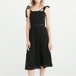 Abercrombie & Fitch S Midi Dress Lace Black Square Neck Prairie Goth Pinafore